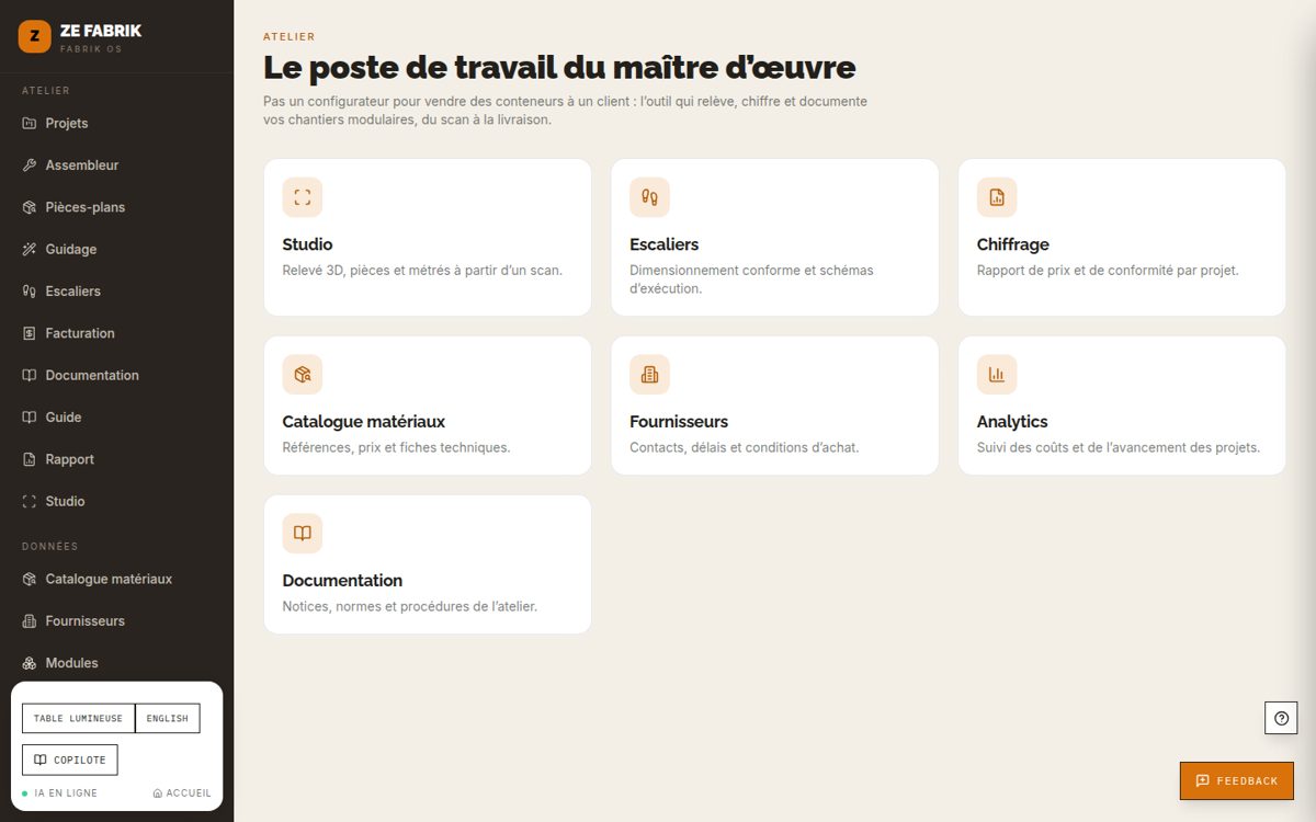 Ze Fabrik OS, le poste de travail